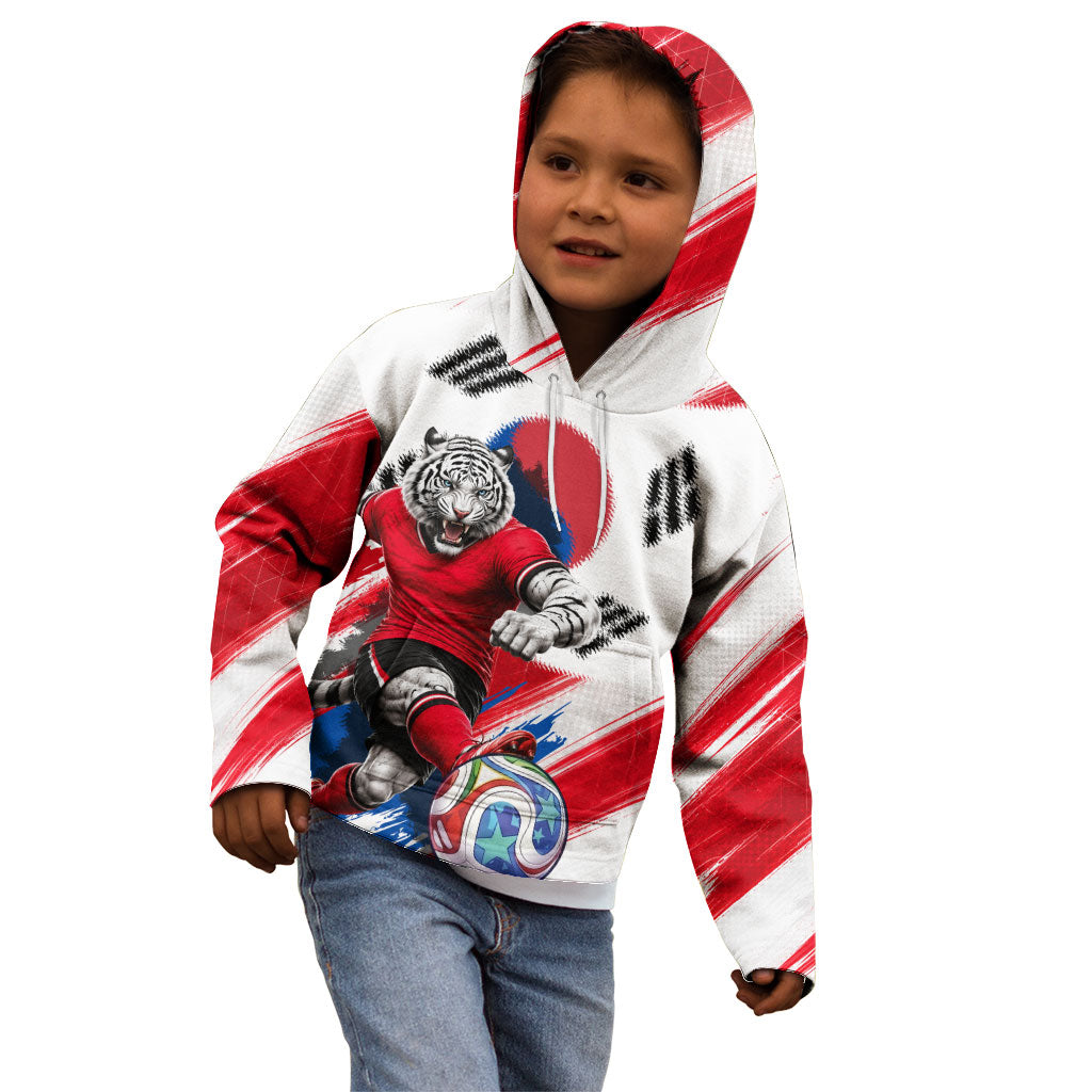 Personalized South Korea White Tiger Soccer Kid Hoodie Fierce Football Mascot Korean Flag