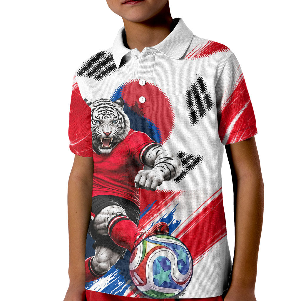 Personalized South Korea White Tiger Soccer Kid Polo Shirt Fierce Football Mascot Korean Flag