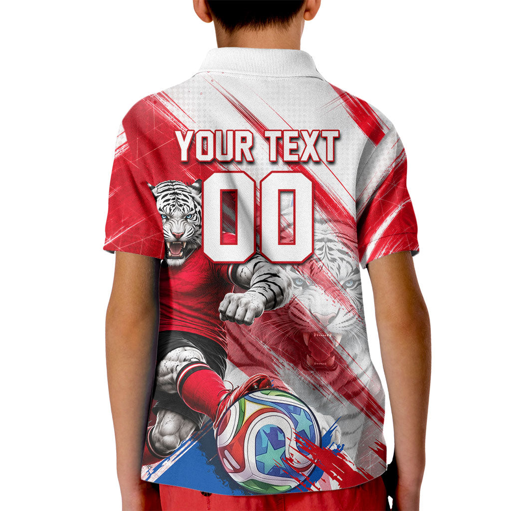 Personalized South Korea White Tiger Soccer Kid Polo Shirt Fierce Football Mascot Korean Flag