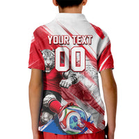 Personalized South Korea White Tiger Soccer Kid Polo Shirt Fierce Football Mascot Korean Flag