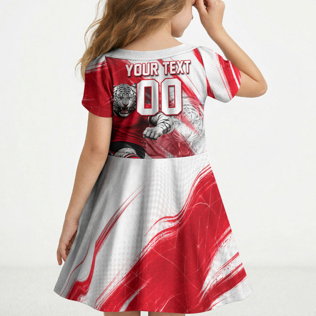 Personalized South Korea White Tiger Soccer Kid Short Sleeve Dress Fierce Football Mascot Korean Flag