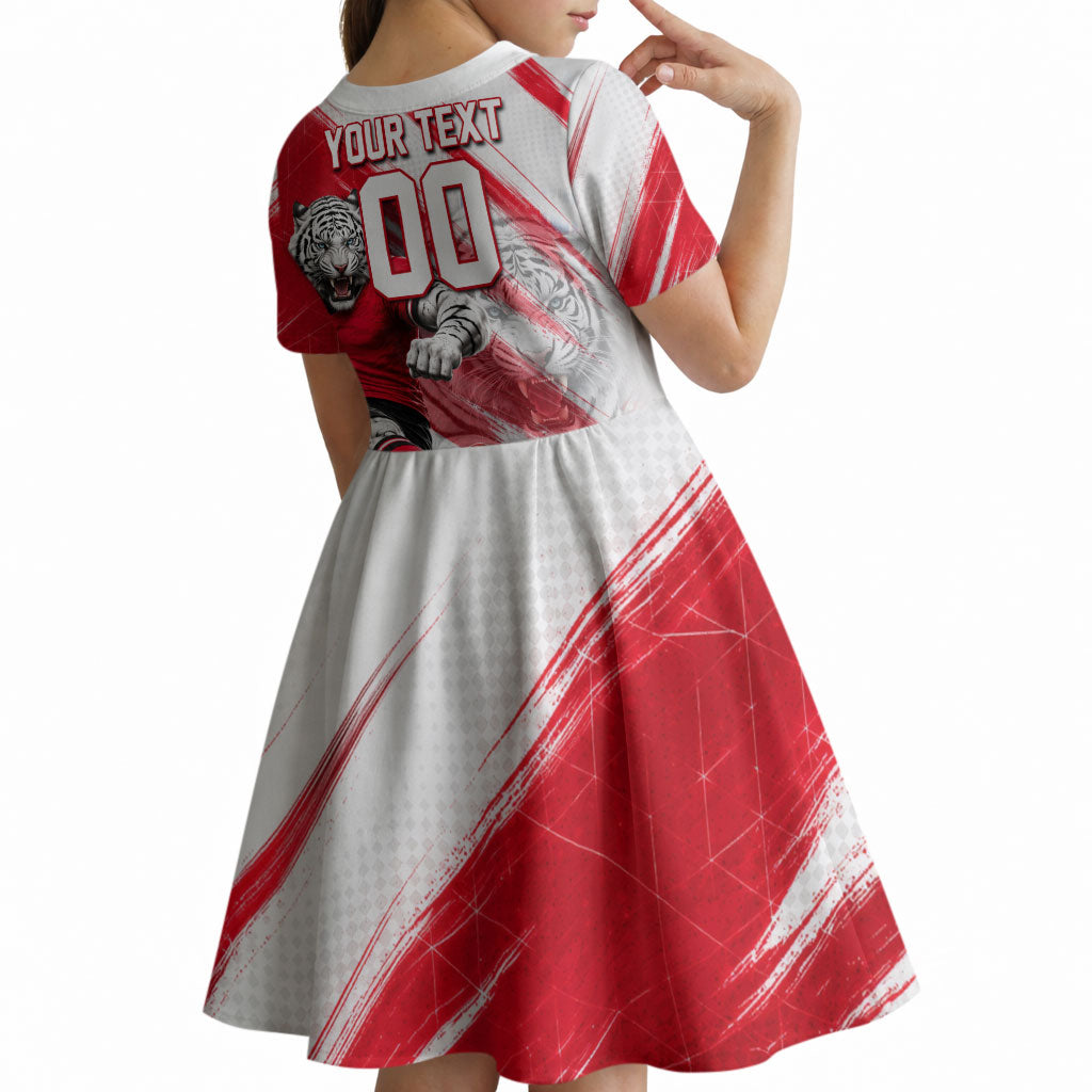 Personalized South Korea White Tiger Soccer Kid Short Sleeve Dress Fierce Football Mascot Korean Flag