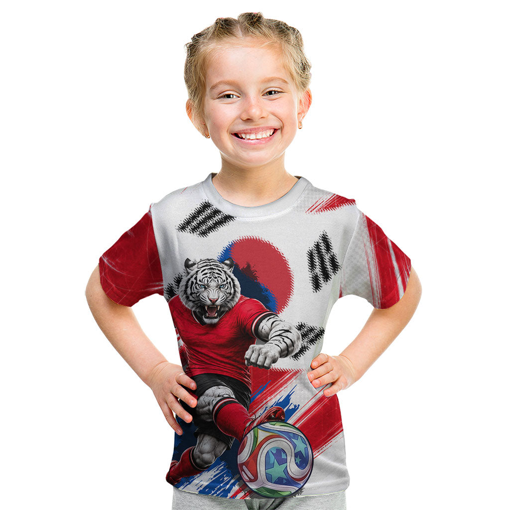 Personalized South Korea White Tiger Soccer Kid T Shirt Fierce Football Mascot Korean Flag