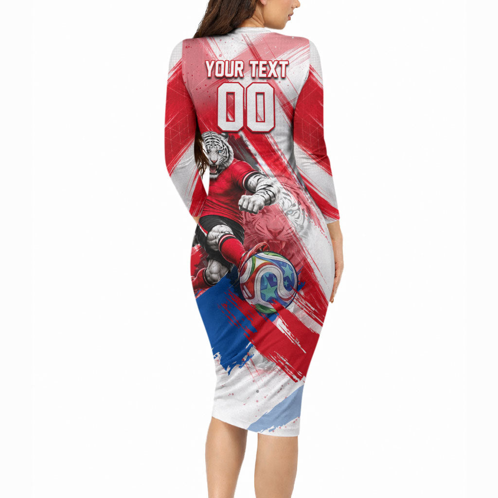 Personalized South Korea White Tiger Soccer Long Sleeve Bodycon Dress Fierce Football Mascot Korean Flag
