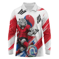 Personalized South Korea White Tiger Soccer Long Sleeve Polo Shirt Fierce Football Mascot Korean Flag