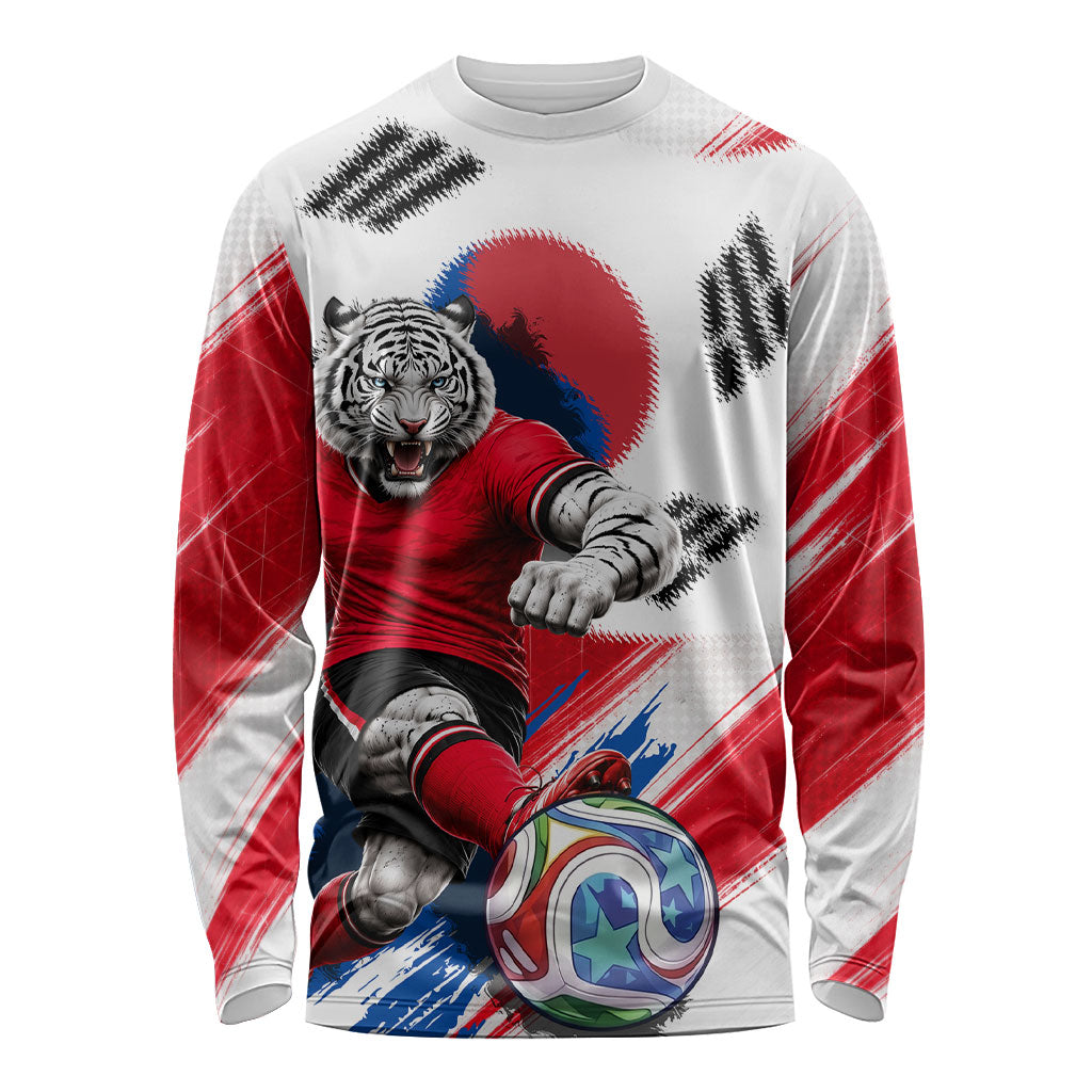 Personalized South Korea White Tiger Soccer Long Sleeve Shirt Fierce Football Mascot Korean Flag