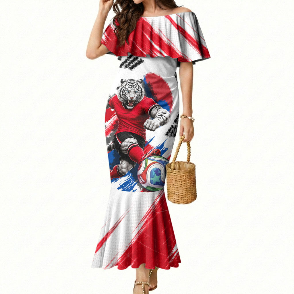 Personalized South Korea White Tiger Soccer Mermaid Dress Fierce Football Mascot Korean Flag