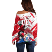 Personalized South Korea White Tiger Soccer Off Shoulder Sweater Fierce Football Mascot Korean Flag