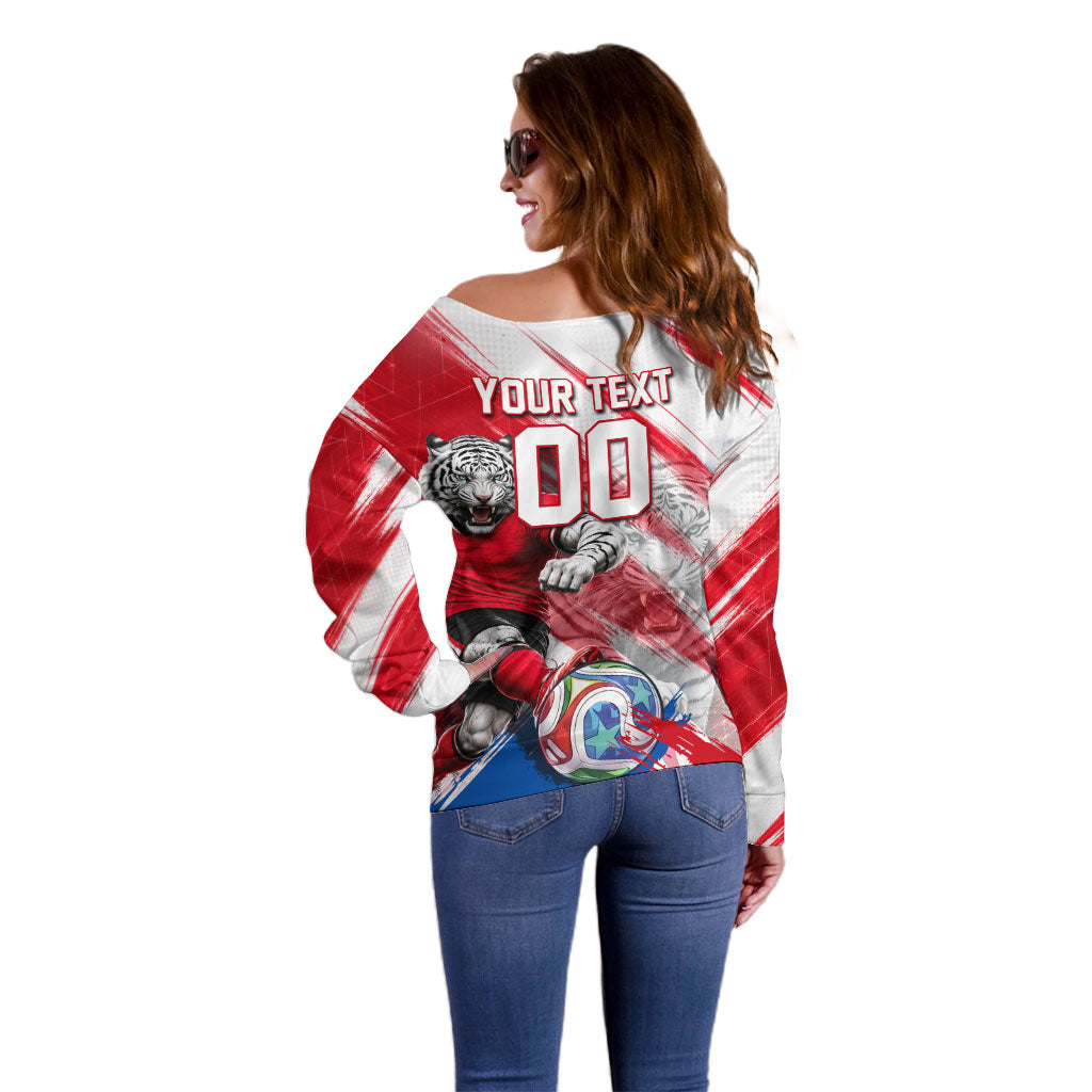 Personalized South Korea White Tiger Soccer Off Shoulder Sweater Fierce Football Mascot Korean Flag