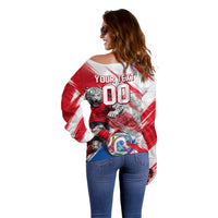 Personalized South Korea White Tiger Soccer Off Shoulder Sweater Fierce Football Mascot Korean Flag