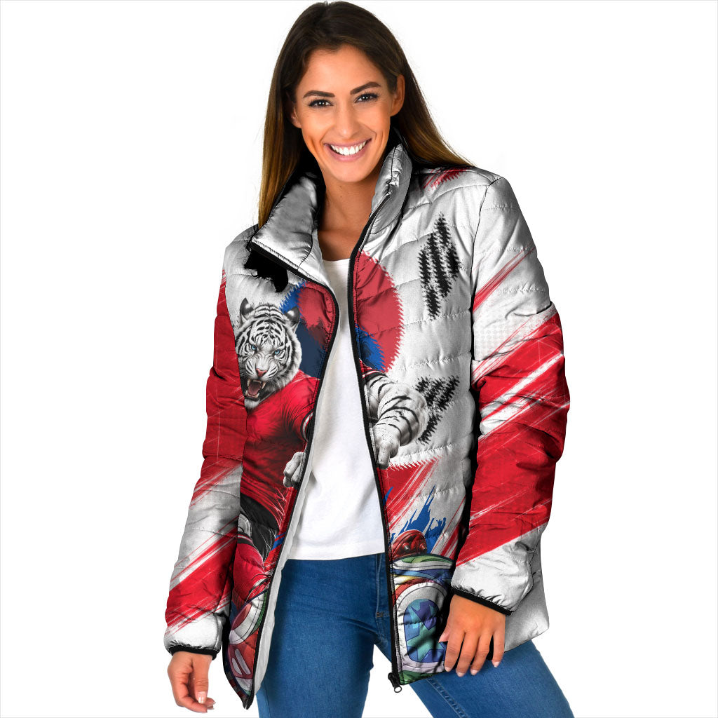 Personalized South Korea White Tiger Soccer Padded Jacket Fierce Football Mascot Korean Flag