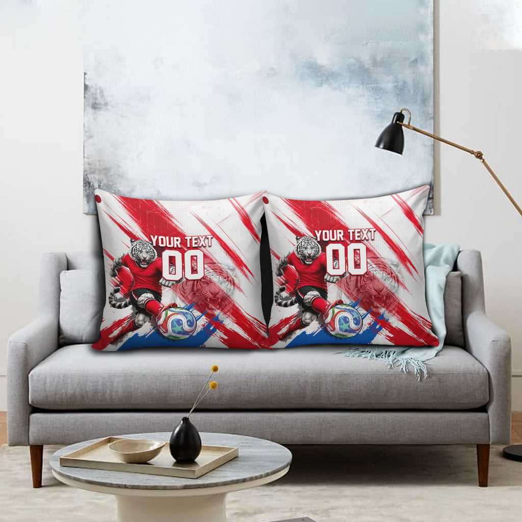 Personalized South Korea White Tiger Soccer Pillow Cover Fierce Football Mascot Korean Flag