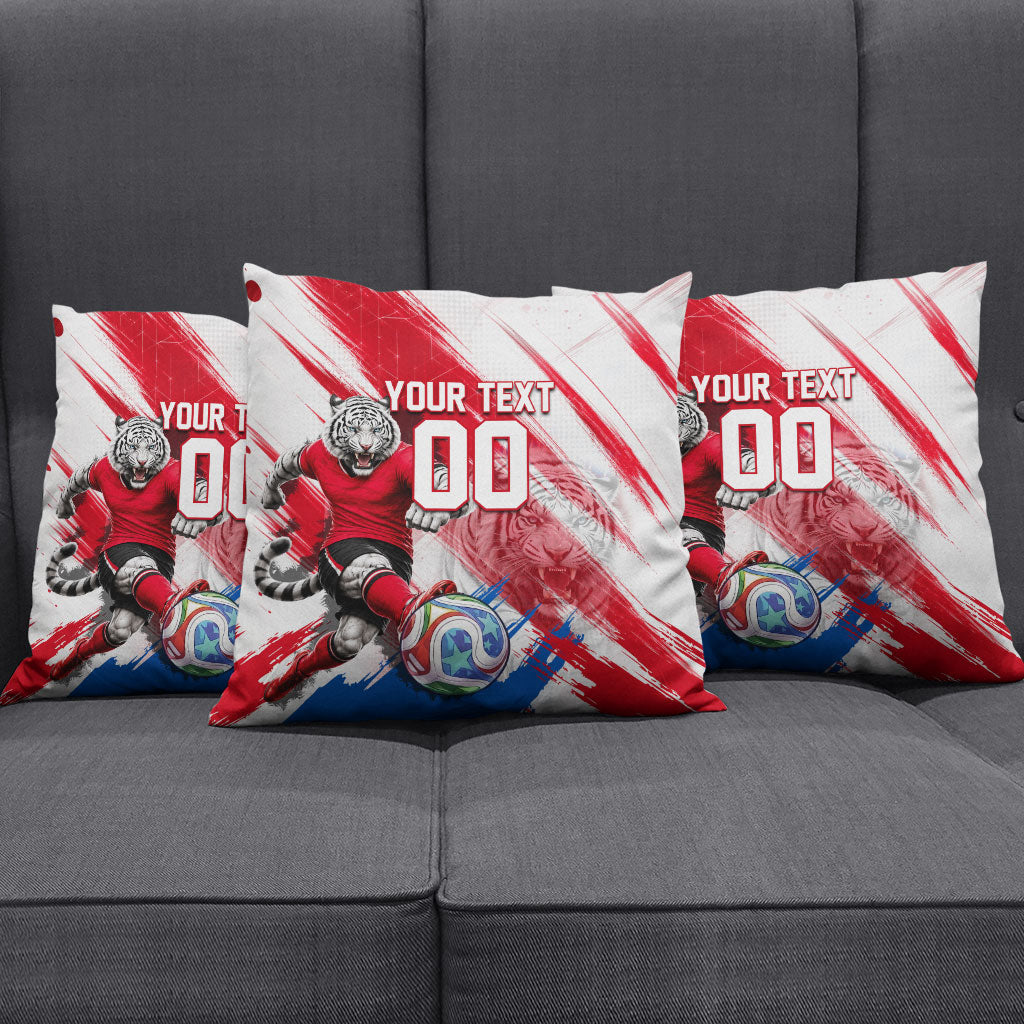 Personalized South Korea White Tiger Soccer Pillow Cover Fierce Football Mascot Korean Flag