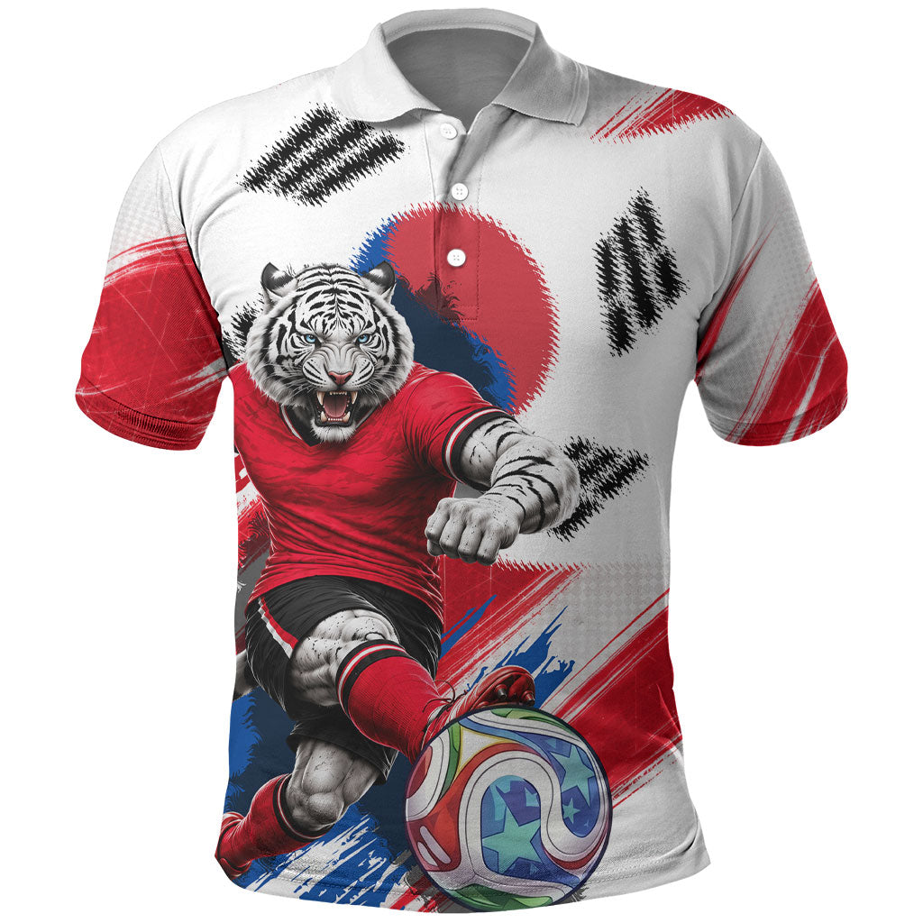 Personalized South Korea White Tiger Soccer Polo Shirt Fierce Football Mascot Korean Flag