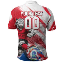 Personalized South Korea White Tiger Soccer Polo Shirt Fierce Football Mascot Korean Flag