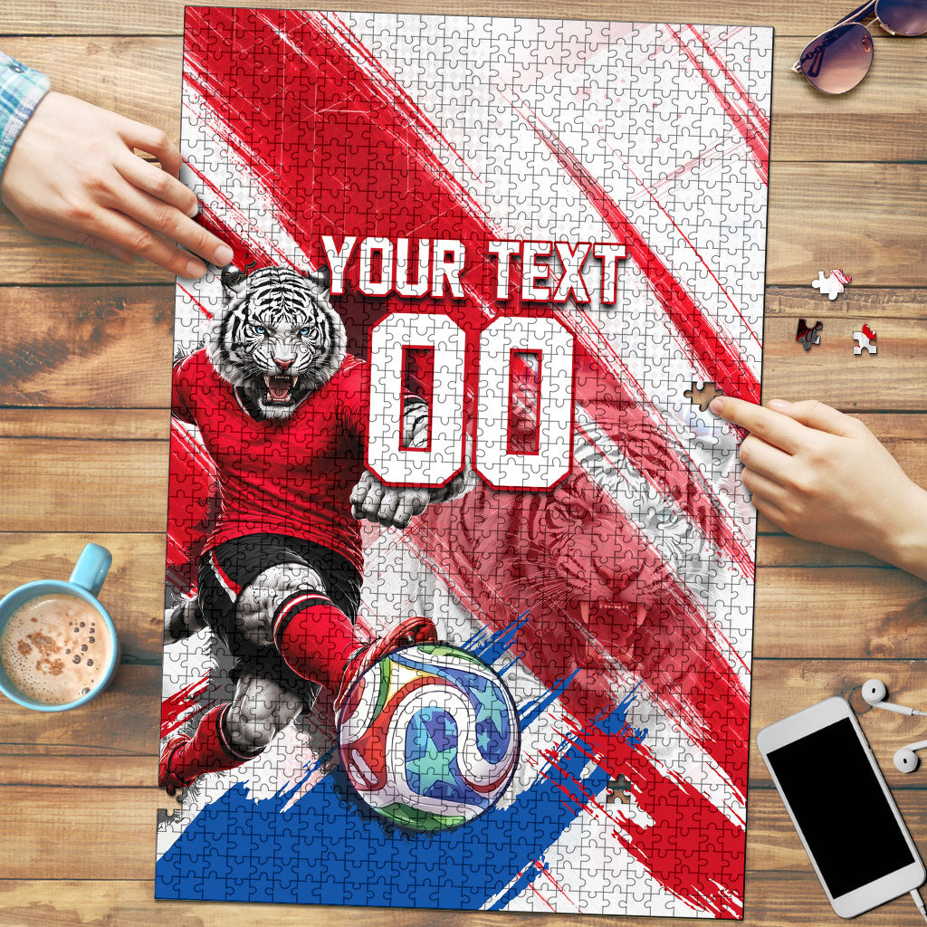 Personalized South Korea White Tiger Soccer Puzzle Fierce Football Mascot Korean Flag