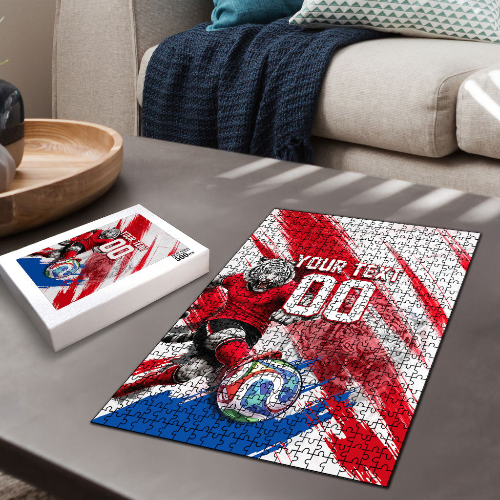 Personalized South Korea White Tiger Soccer Puzzle Fierce Football Mascot Korean Flag