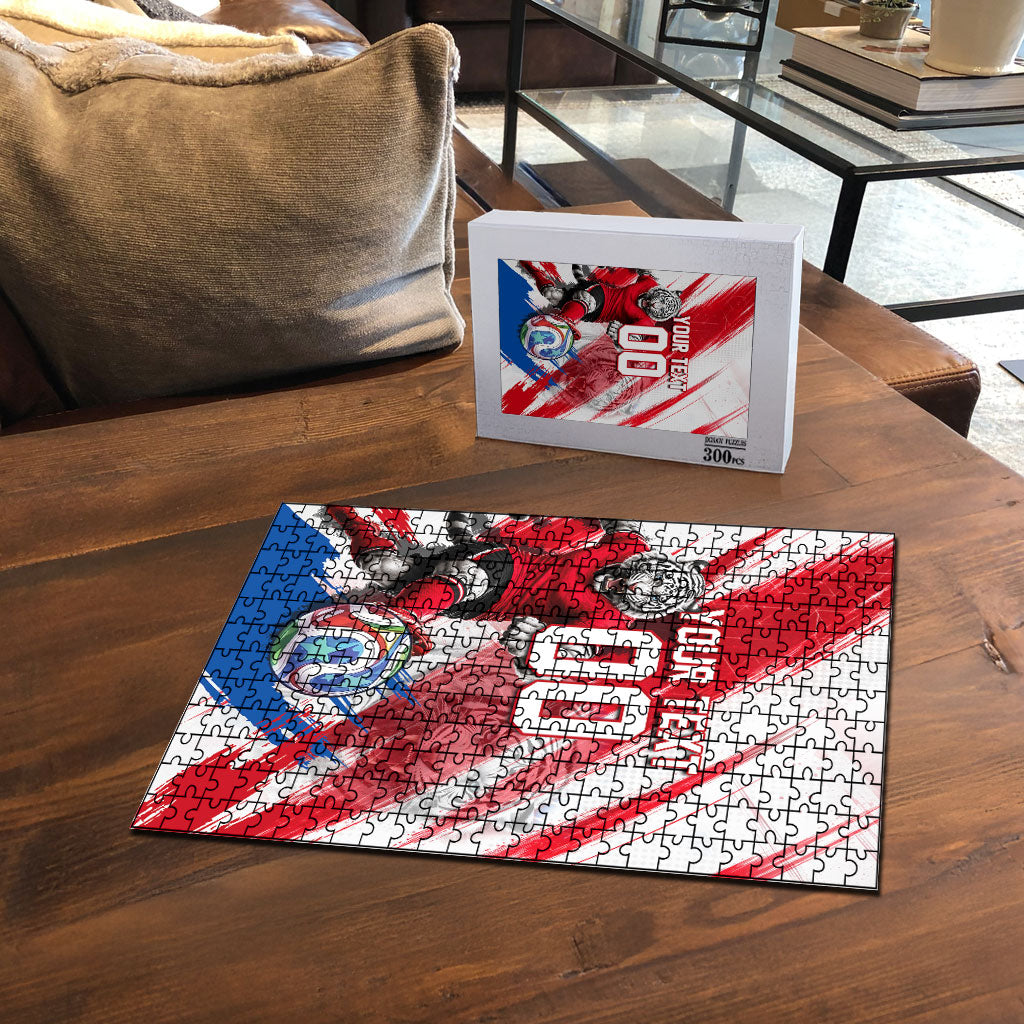 Personalized South Korea White Tiger Soccer Puzzle Fierce Football Mascot Korean Flag