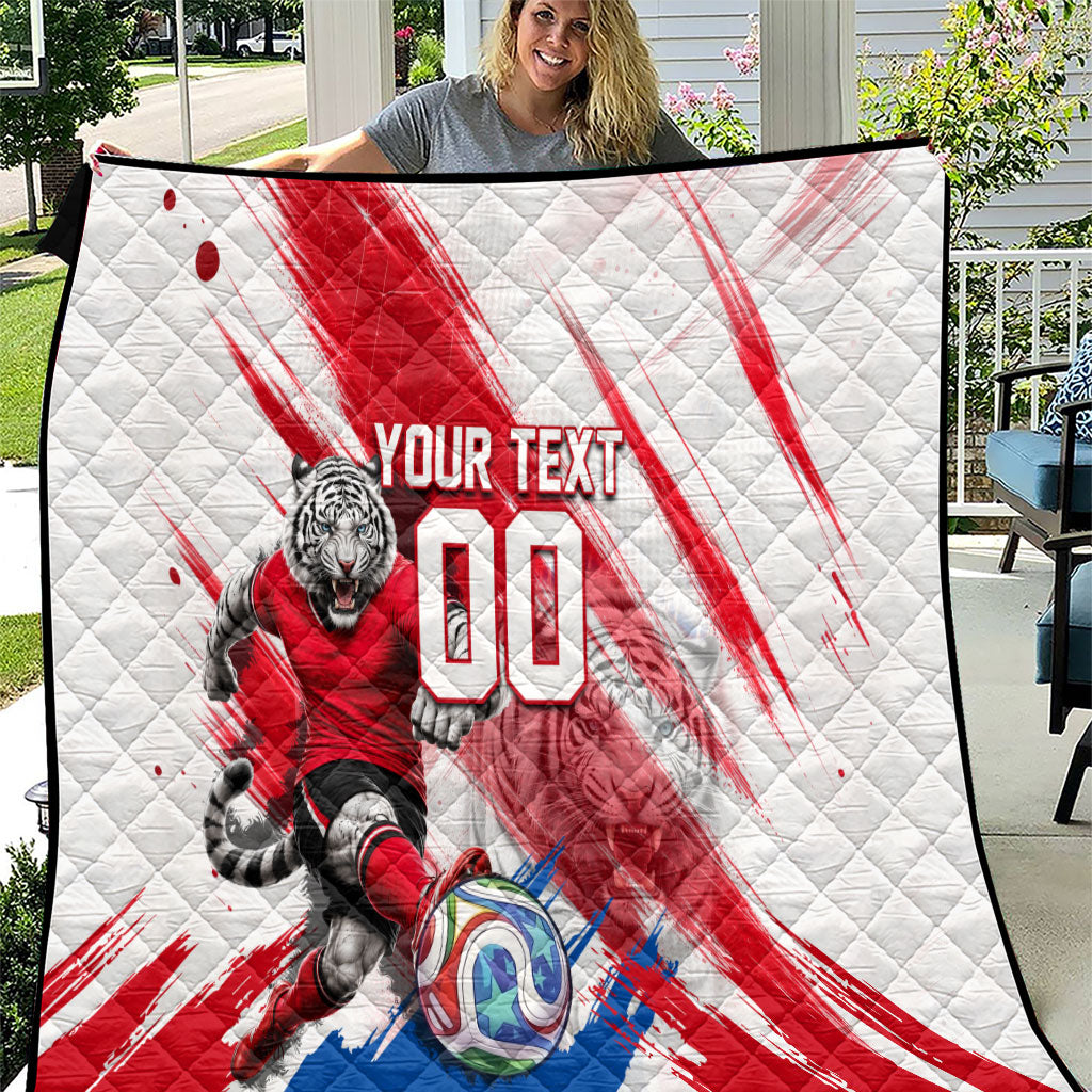 Personalized South Korea White Tiger Soccer Quilt Fierce Football Mascot Korean Flag