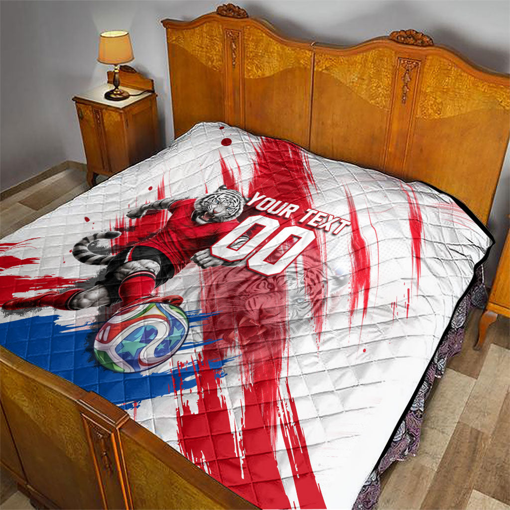 Personalized South Korea White Tiger Soccer Quilt Fierce Football Mascot Korean Flag