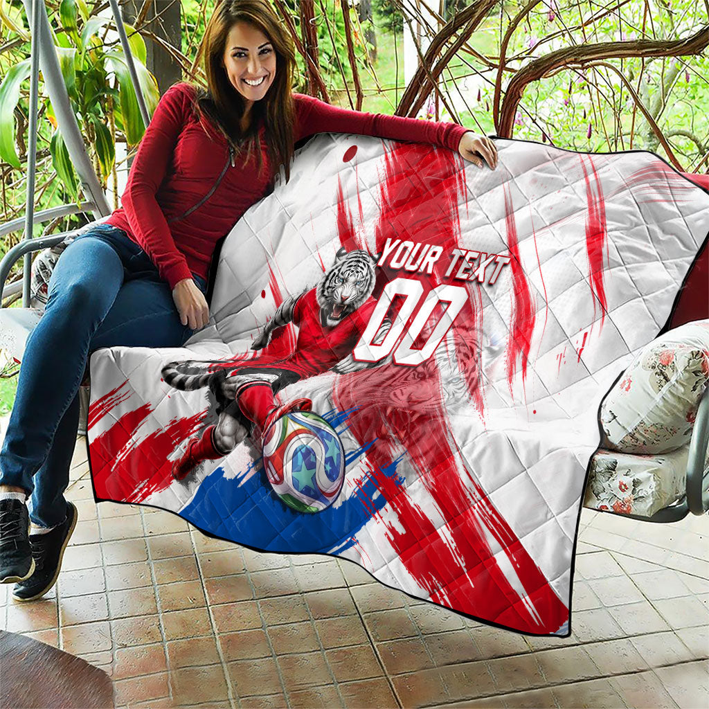 Personalized South Korea White Tiger Soccer Quilt Fierce Football Mascot Korean Flag