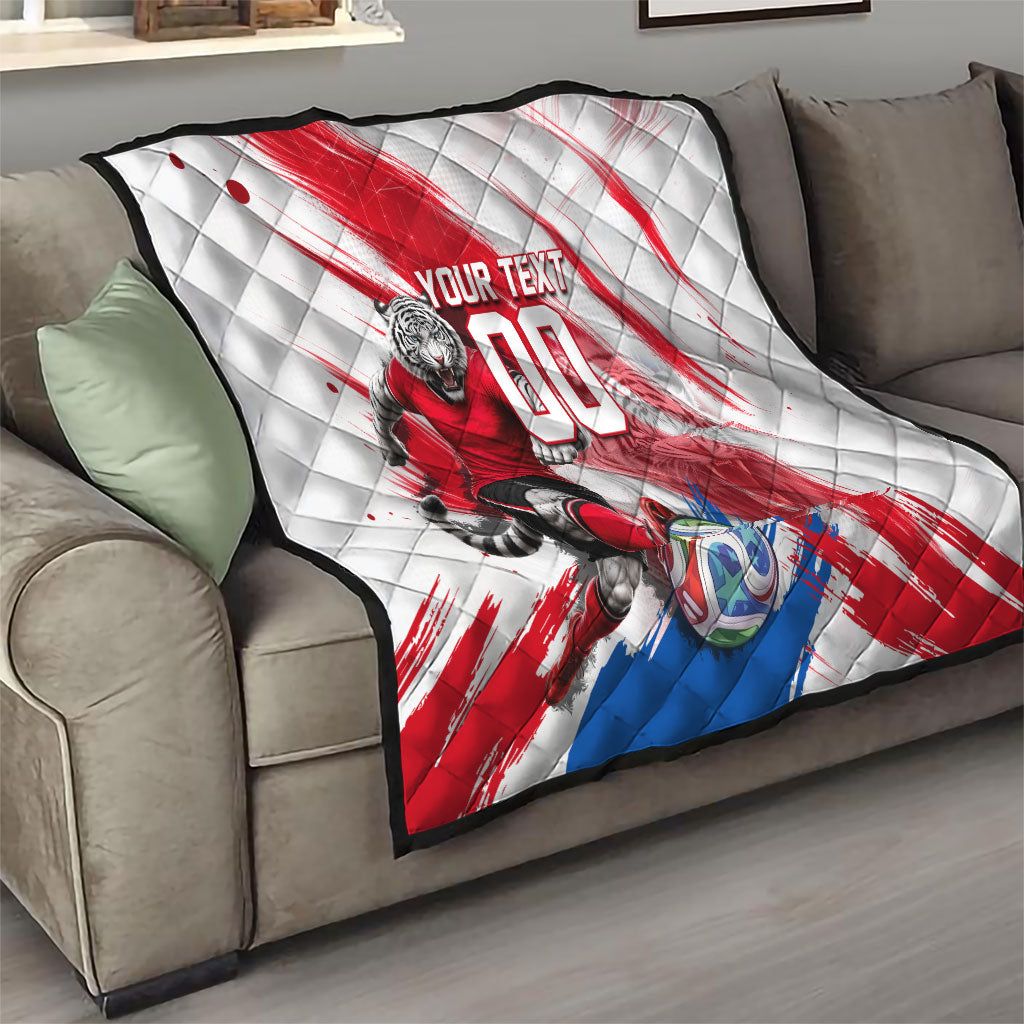 Personalized South Korea White Tiger Soccer Quilt Fierce Football Mascot Korean Flag