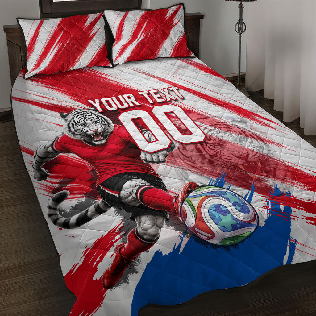 Personalized South Korea White Tiger Soccer Quilt Bed Set Fierce Football Mascot Korean Flag