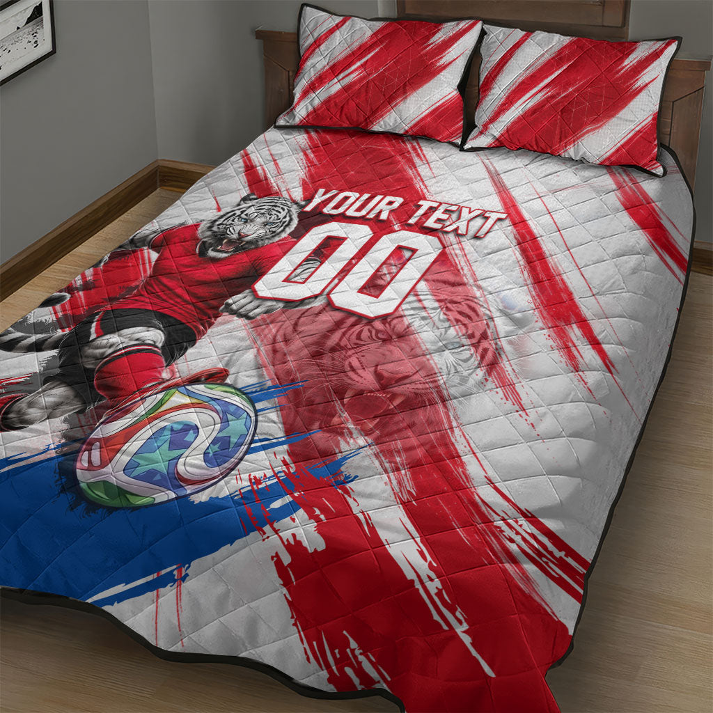 Personalized South Korea White Tiger Soccer Quilt Bed Set Fierce Football Mascot Korean Flag