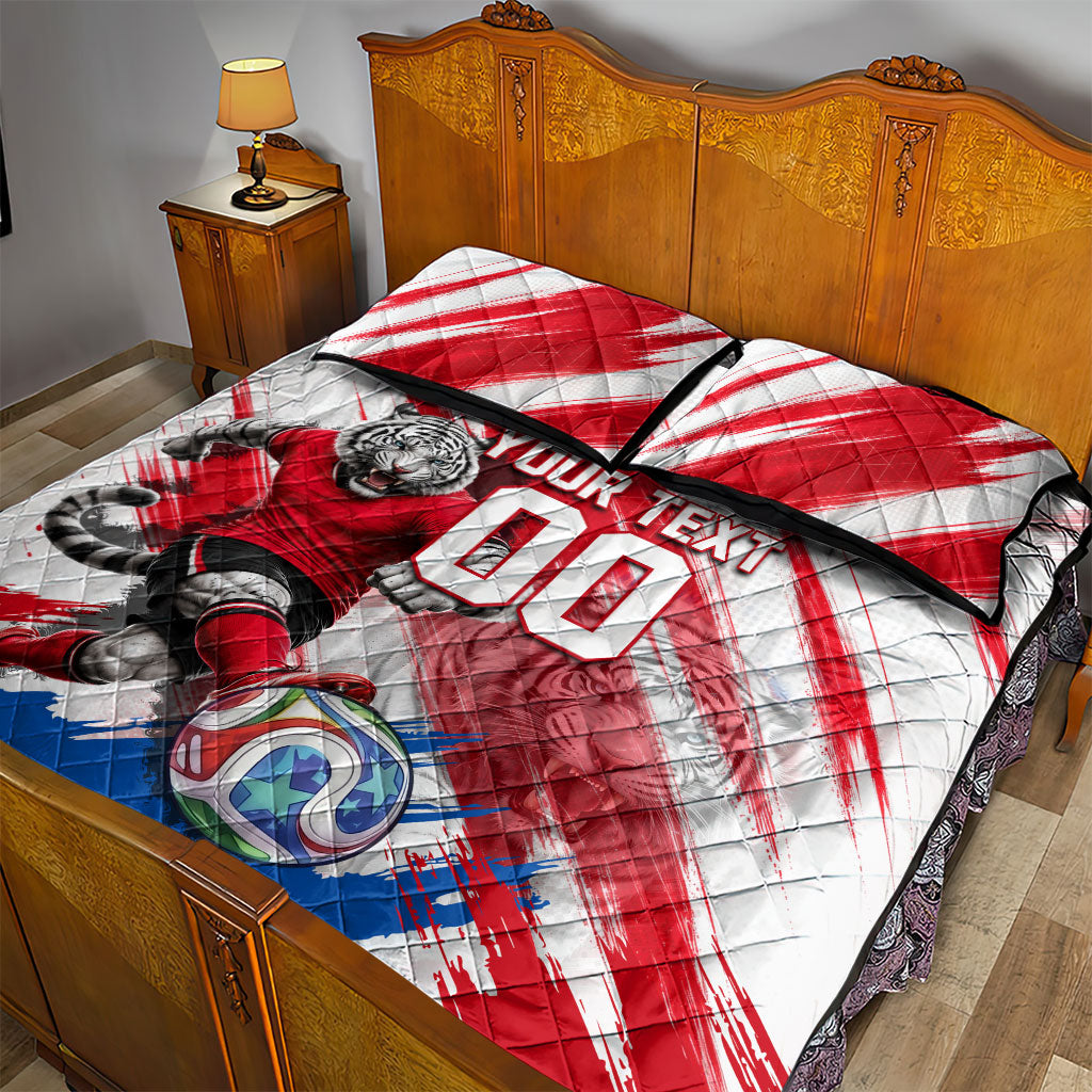 Personalized South Korea White Tiger Soccer Quilt Bed Set Fierce Football Mascot Korean Flag