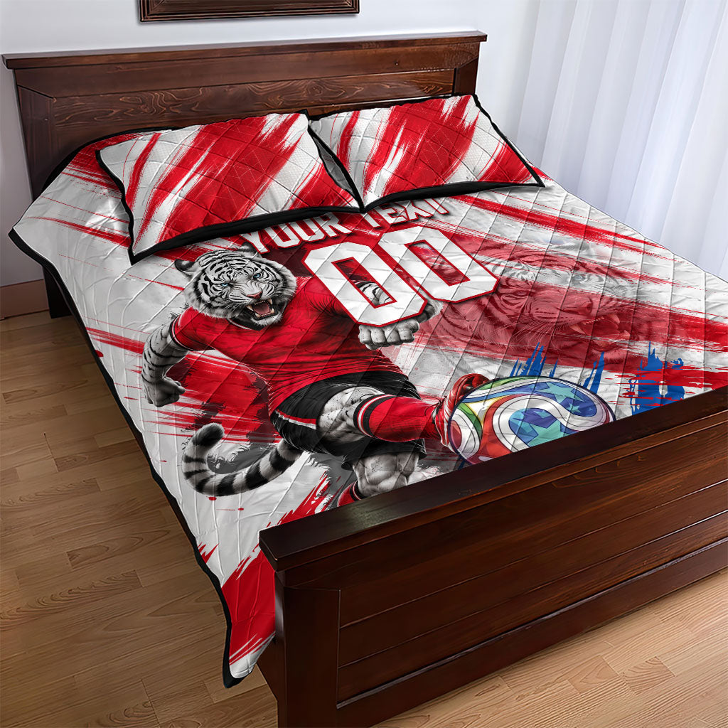 Personalized South Korea White Tiger Soccer Quilt Bed Set Fierce Football Mascot Korean Flag