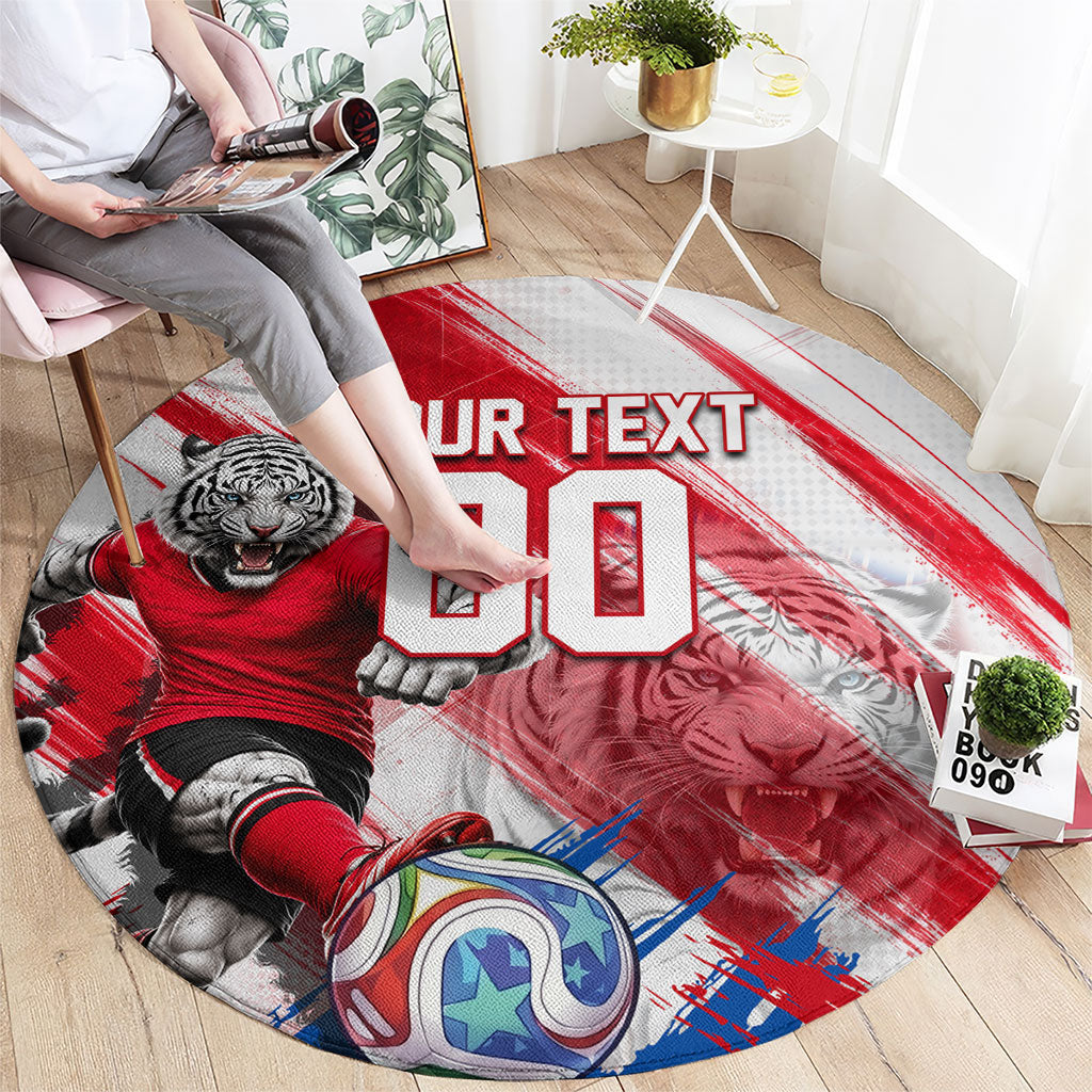 Personalized South Korea White Tiger Soccer Round Carpet Fierce Football Mascot Korean Flag