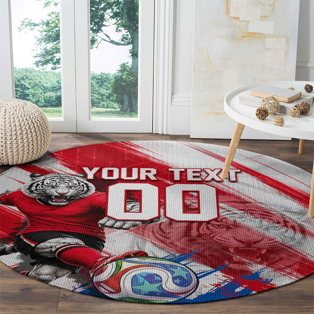 Personalized South Korea White Tiger Soccer Round Carpet Fierce Football Mascot Korean Flag