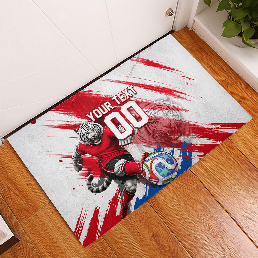 Personalized South Korea White Tiger Soccer Rubber Doormat Fierce Football Mascot Korean Flag