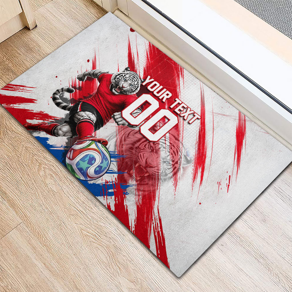 Personalized South Korea White Tiger Soccer Rubber Doormat Fierce Football Mascot Korean Flag