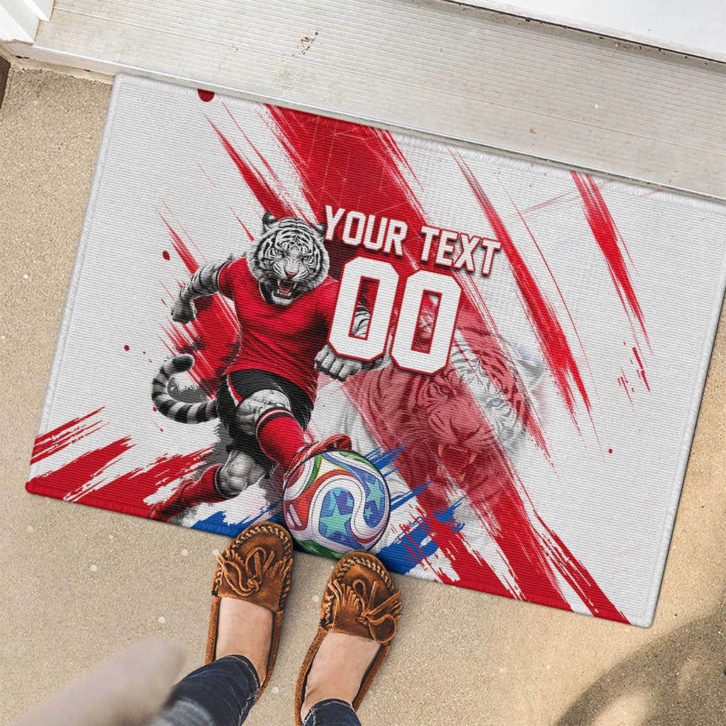 Personalized South Korea White Tiger Soccer Rubber Doormat Fierce Football Mascot Korean Flag