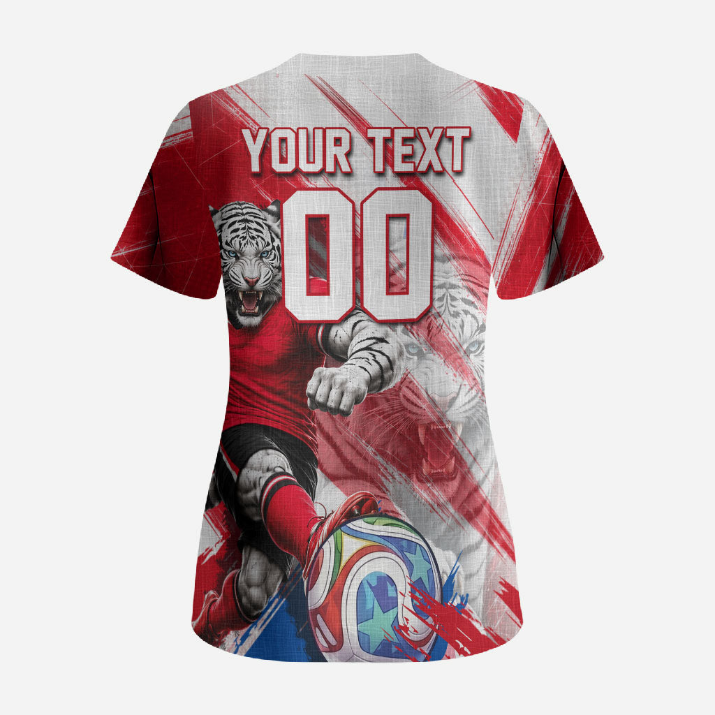 Personalized South Korea White Tiger Soccer Scrub Top Fierce Football Mascot Korean Flag