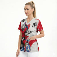 Personalized South Korea White Tiger Soccer Scrub Top Fierce Football Mascot Korean Flag