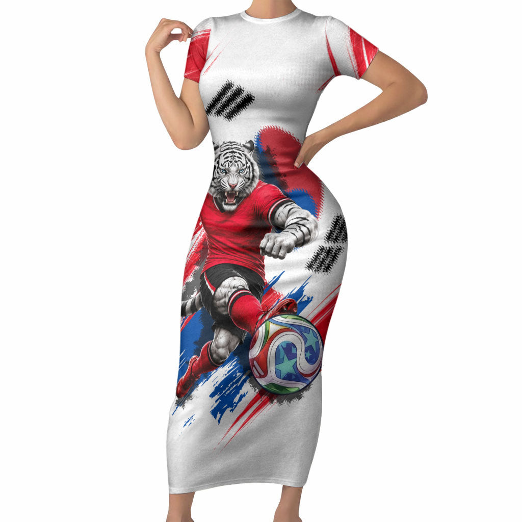 Personalized South Korea White Tiger Soccer Short Sleeve Bodycon Dress Fierce Football Mascot Korean Flag