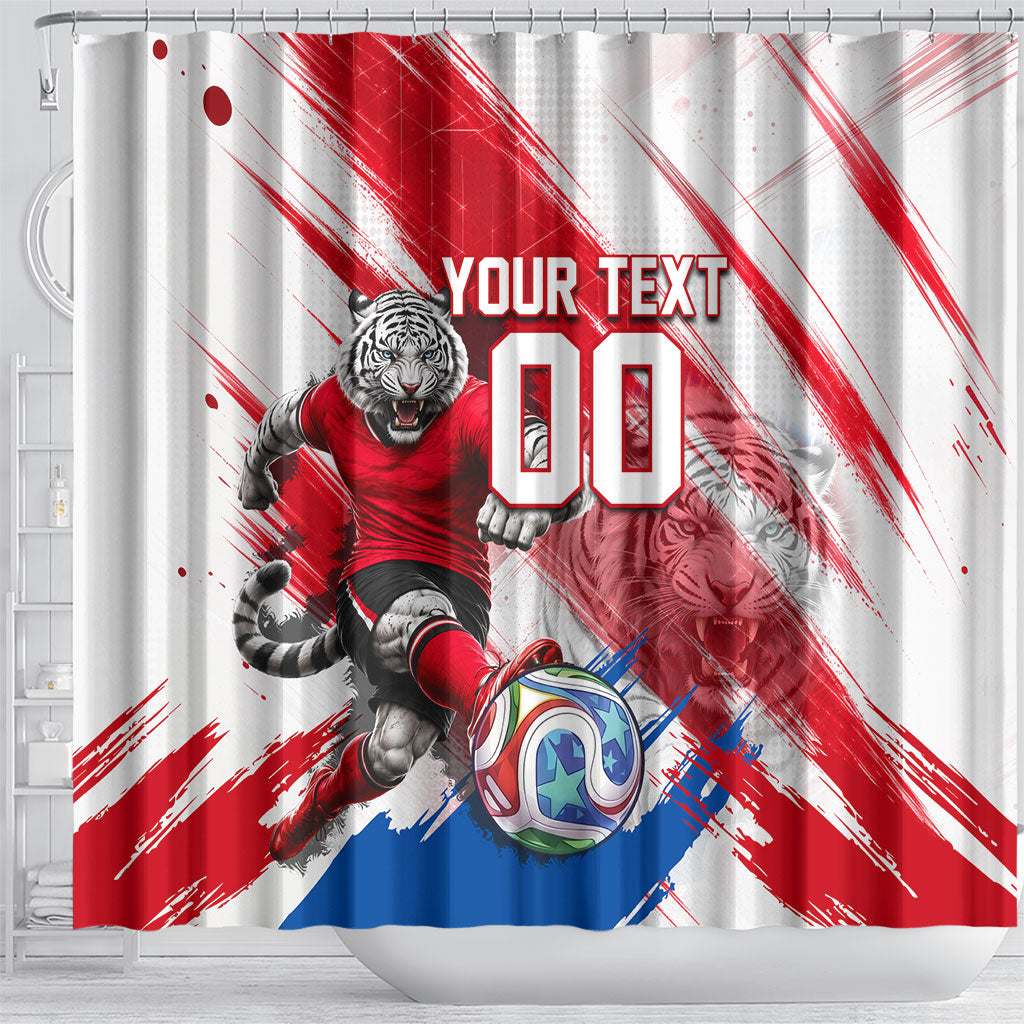 Personalized South Korea White Tiger Soccer Shower Curtain Fierce Football Mascot Korean Flag