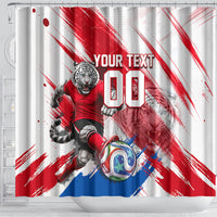Personalized South Korea White Tiger Soccer Shower Curtain Fierce Football Mascot Korean Flag