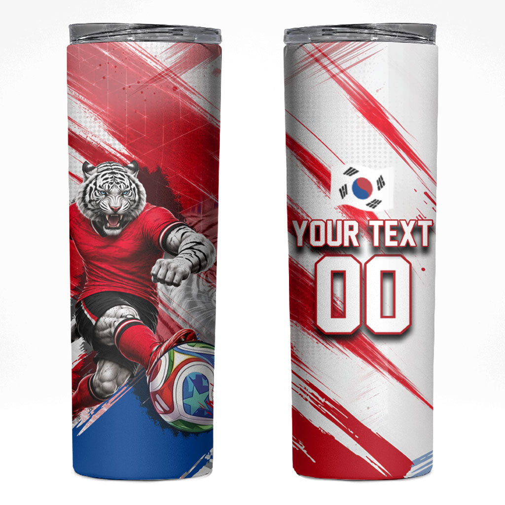 Personalized South Korea White Tiger Soccer Skinny Tumbler Fierce Football Mascot Korean Flag