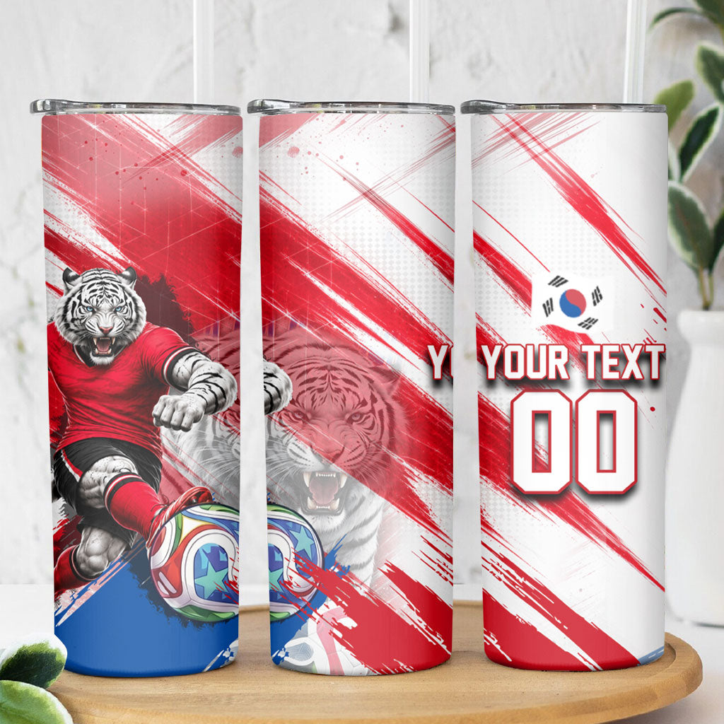 Personalized South Korea White Tiger Soccer Skinny Tumbler Fierce Football Mascot Korean Flag