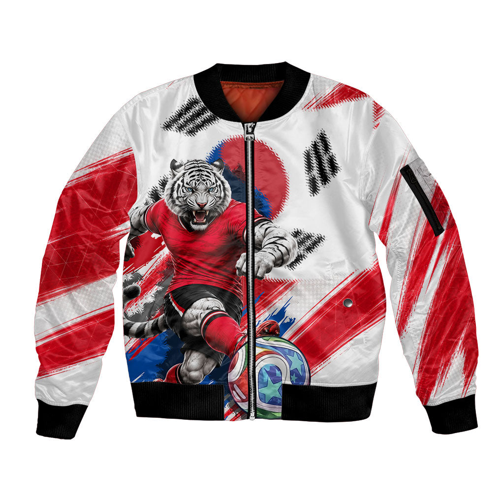 Personalized South Korea White Tiger Soccer Sleeve Zip Bomber Jacket Fierce Football Mascot Korean Flag
