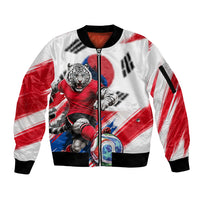 Personalized South Korea White Tiger Soccer Sleeve Zip Bomber Jacket Fierce Football Mascot Korean Flag