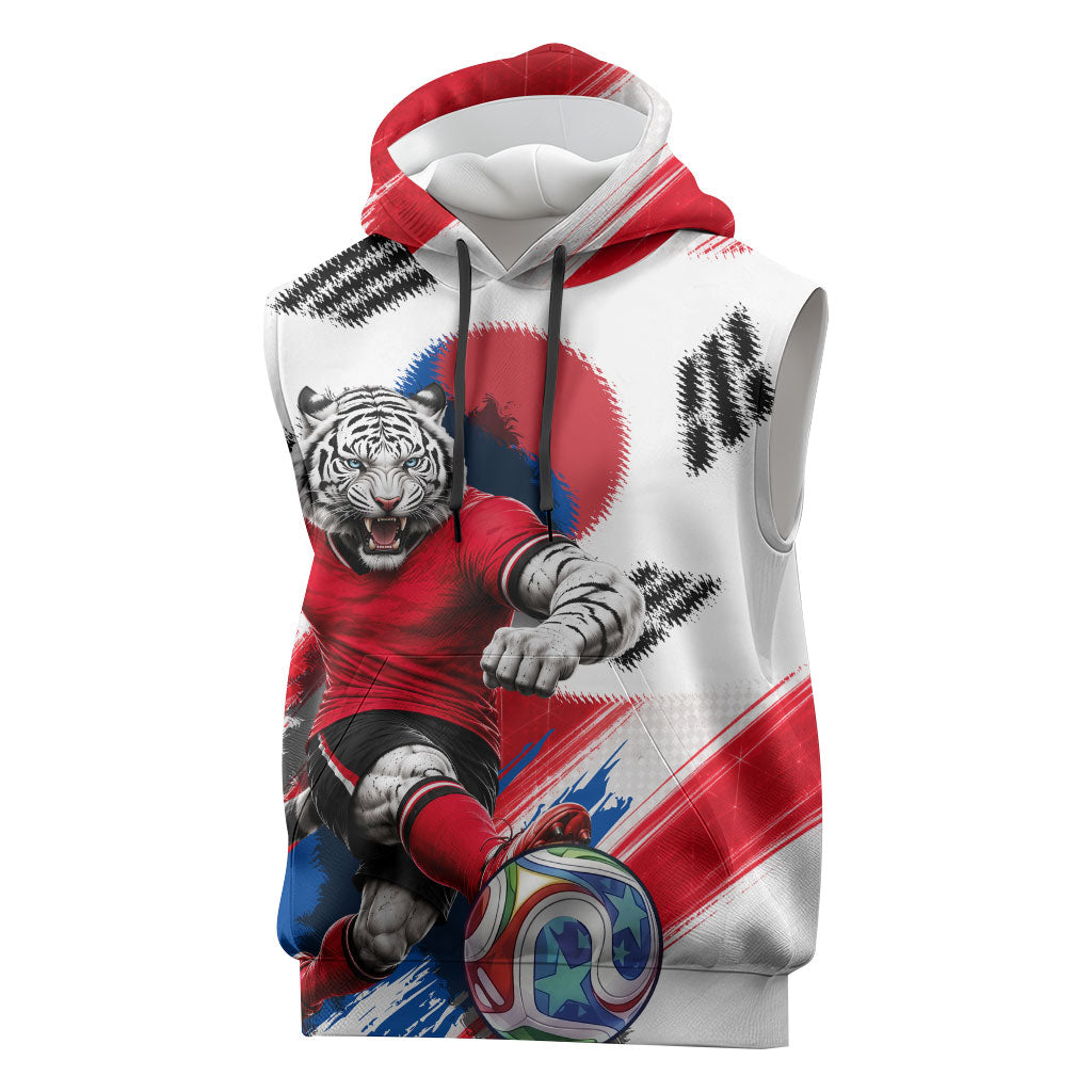 Personalized South Korea White Tiger Soccer Sleeveless Hoodie Fierce Football Mascot Korean Flag
