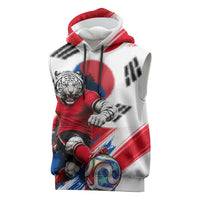 Personalized South Korea White Tiger Soccer Sleeveless Hoodie Fierce Football Mascot Korean Flag
