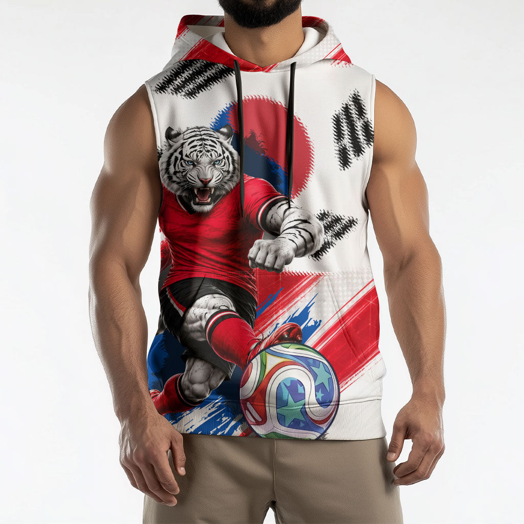 Personalized South Korea White Tiger Soccer Sleeveless Hoodie Fierce Football Mascot Korean Flag