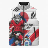 Personalized South Korea White Tiger Soccer Sleeveless Puffer Jacket Fierce Football Mascot Korean Flag