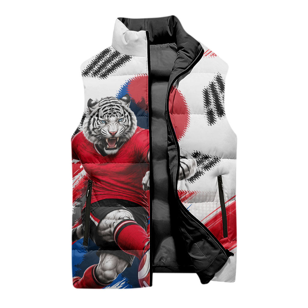 Personalized South Korea White Tiger Soccer Sleeveless Puffer Jacket Fierce Football Mascot Korean Flag