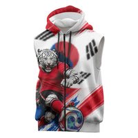 Personalized South Korea White Tiger Soccer Sleeveless Zip Hoodie Fierce Football Mascot Korean Flag